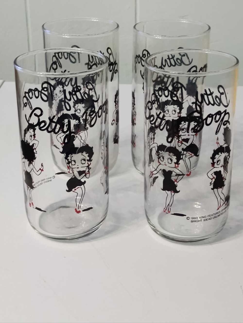 1993 Libby Betty Boop Clear Glass Tumbler Set Of 4.